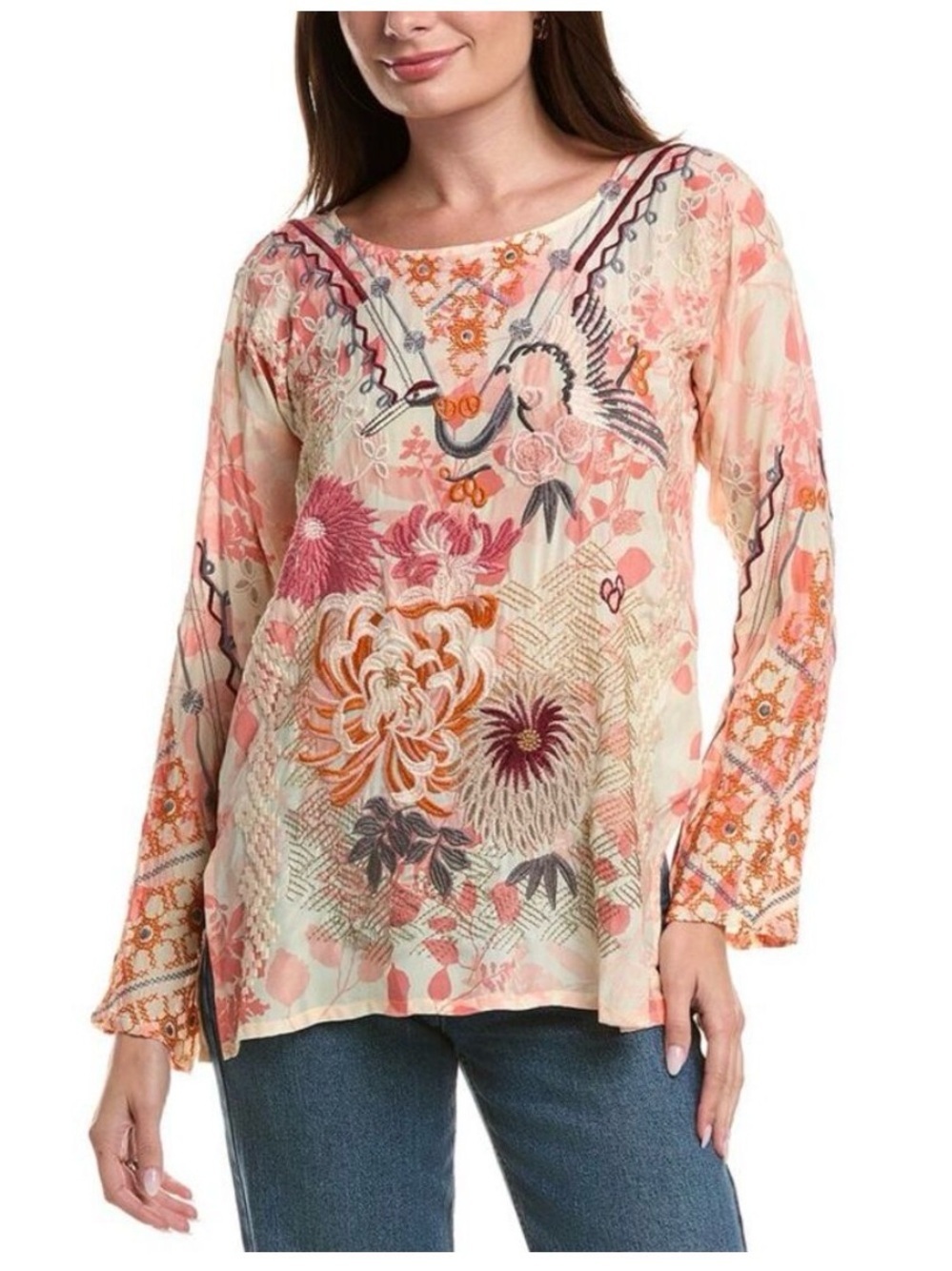 JOHNNY WAS BIYA CHARLIZE CREAM SILK BLOUSE TOP